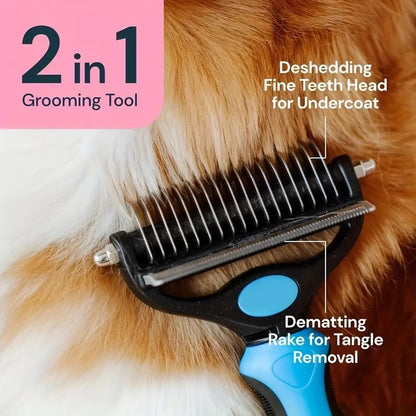 et Grooming Brush for Dogs/Cats,2 in 1 Deshedding Tool & Undercoat Rake Dematting Comb for Mats,Reduces Shedding