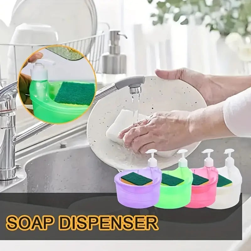 2 in 1 Liquid Soap Dispenser and Dish Washing Scrubber Sponge Holder Multifunctional Modern for Kitchen Sink Multipurpose