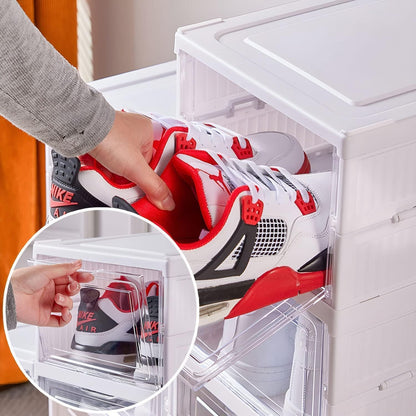 Plastic Stackable Cabinet Foldable Shoe Rack Container Transparent Shoe Sneaker Box (Shoe Rack, 4 Layer)