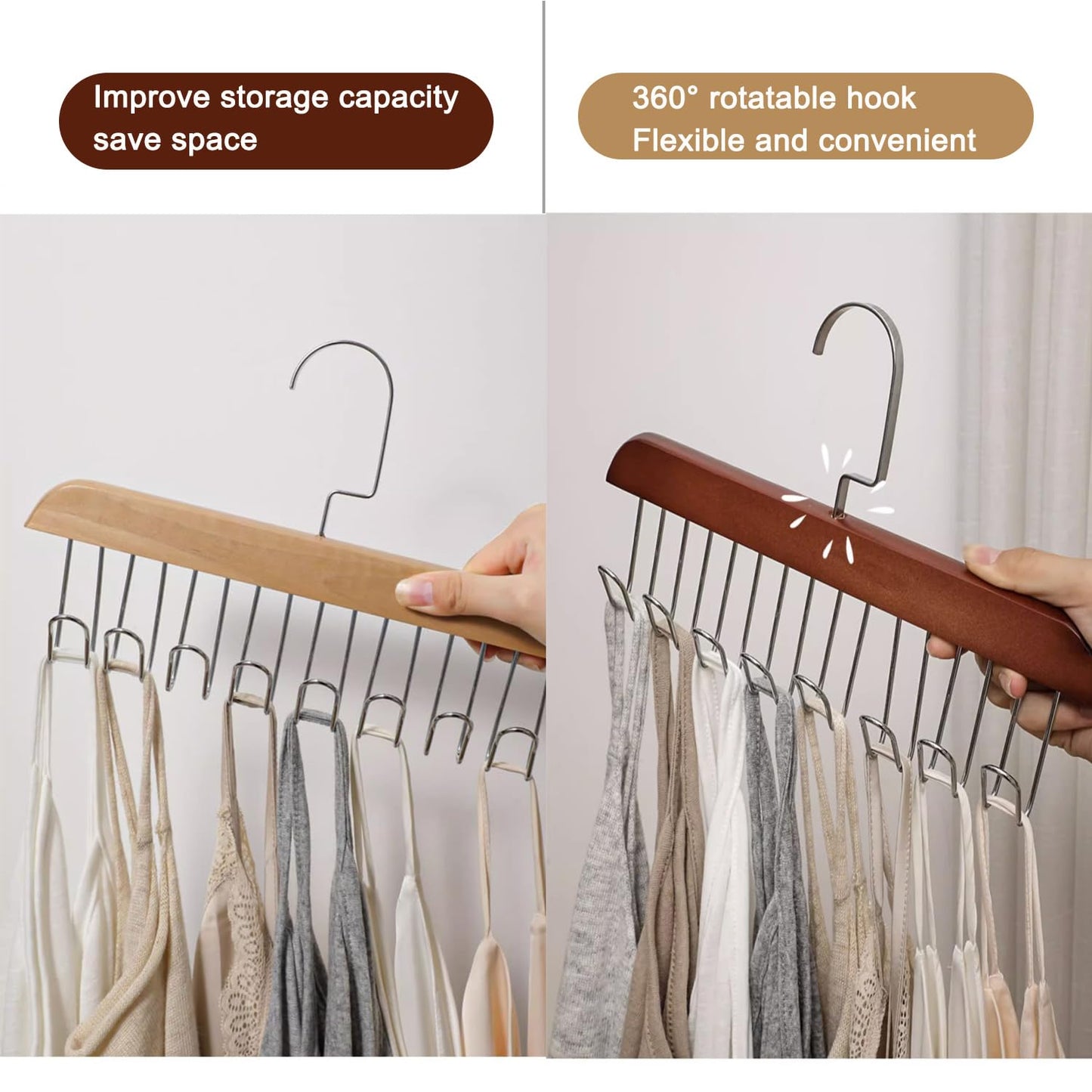 Wooden sling hanger multi-functional underwear vest tie hook