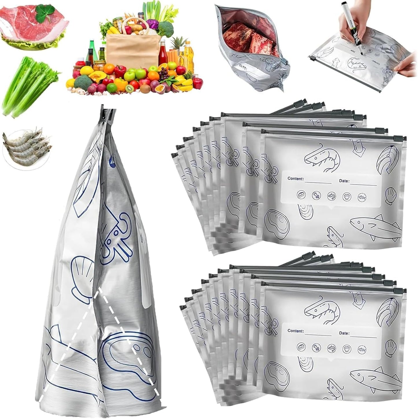Aluminum Foil Sealable Storage Bags Label and Zip Lock (SET OF 10 PCS)
