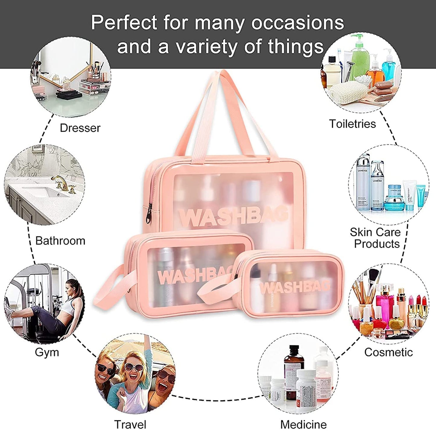 3 pc wash bag cosmetic bag