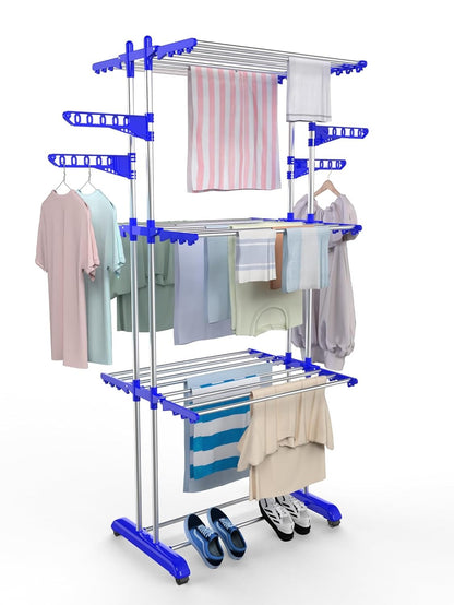 Stylish Garment Stand | Hanging Rack | Clothes Hanger for Balcony & Bedroom | 3-Tier Folding Clothes Rail Clothes Horses Drying Rack