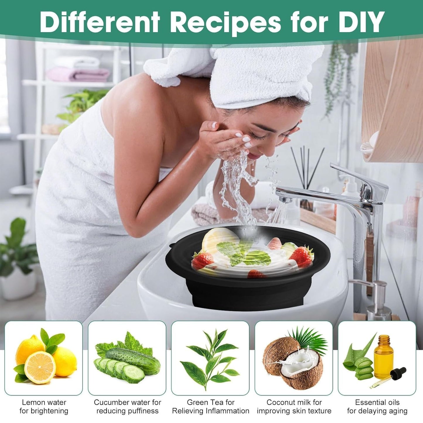 Face Bowl for Ice with Built-in Ice Tray – Collapsible Silicone Facial Ice Bath Bowl for Cold Plunge Therapy, Skin Tightening & Acne Relief – Portable Spa Tool for Home & Travel