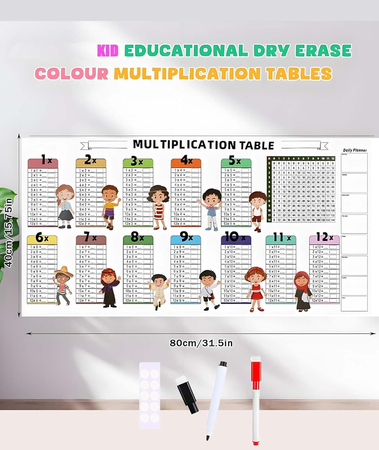 Learning for Kids Smart Sketch Easily Stickable and Reusable Sheet | Educational and Colourful Kids (Multiplication Table 1 to 12)