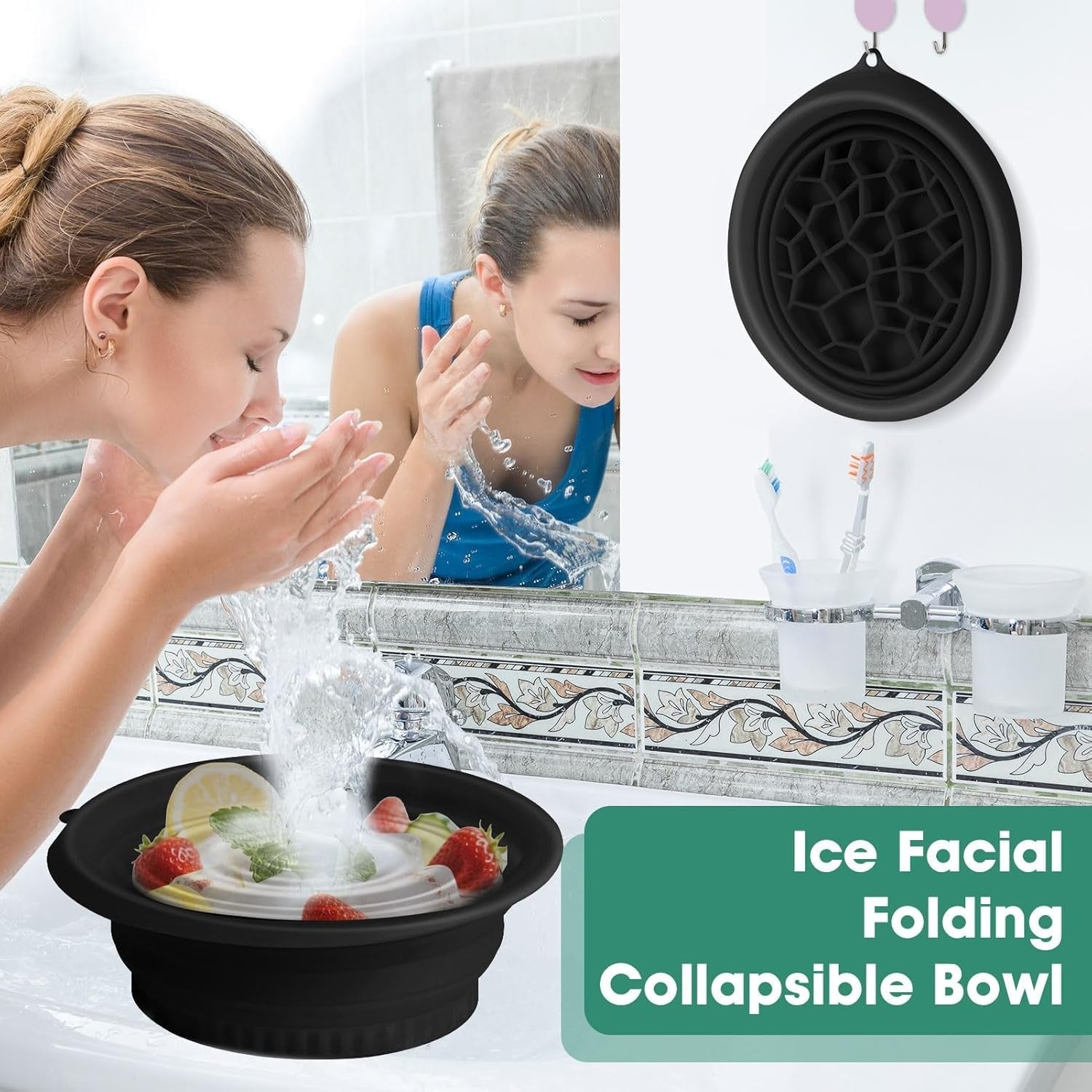 Face Bowl for Ice with Built-in Ice Tray – Collapsible Silicone Facial Ice Bath Bowl for Cold Plunge Therapy, Skin Tightening & Acne Relief – Portable Spa Tool for Home & Travel