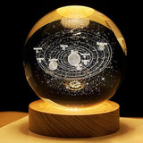 3D Planet Saturn Crystal Ball Night Light with Wood Base
