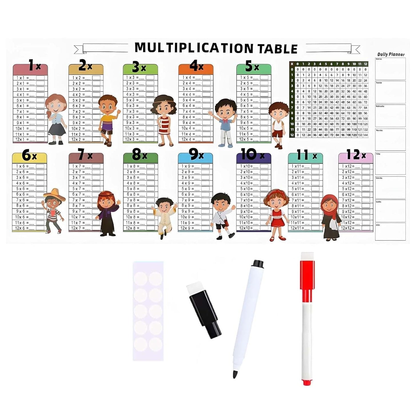 Learning for Kids Smart Sketch Easily Stickable and Reusable Sheet | Educational and Colourful Kids (Multiplication Table 1 to 12)