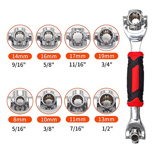 Tiger wrench 48 in 1 Swivel Head Multi Tool Spanne Tools Socket Works with Spline Bolts Multifunction PassTorx 360 Degree 6-Point Universal Furniture Car Repair, Hex end (black)