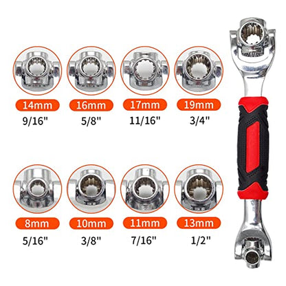 Tiger wrench 48 in 1 Swivel Head Multi Tool Spanne Tools Socket Works with Spline Bolts Multifunction PassTorx 360 Degree 6-Point Universal Furniture Car Repair, Hex end (black)