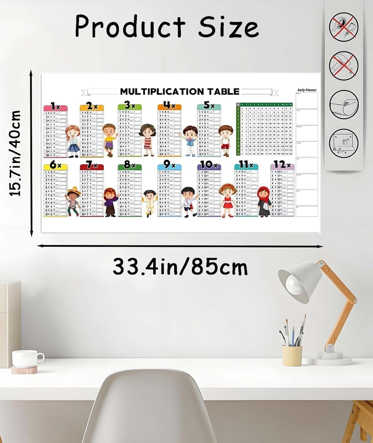 Learning for Kids Smart Sketch Easily Stickable and Reusable Sheet | Educational and Colourful Kids (Multiplication Table 1 to 12)