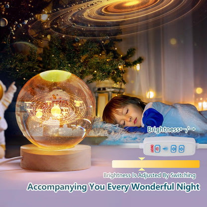 3D Planet Saturn Crystal Ball Night Light with Wood Base