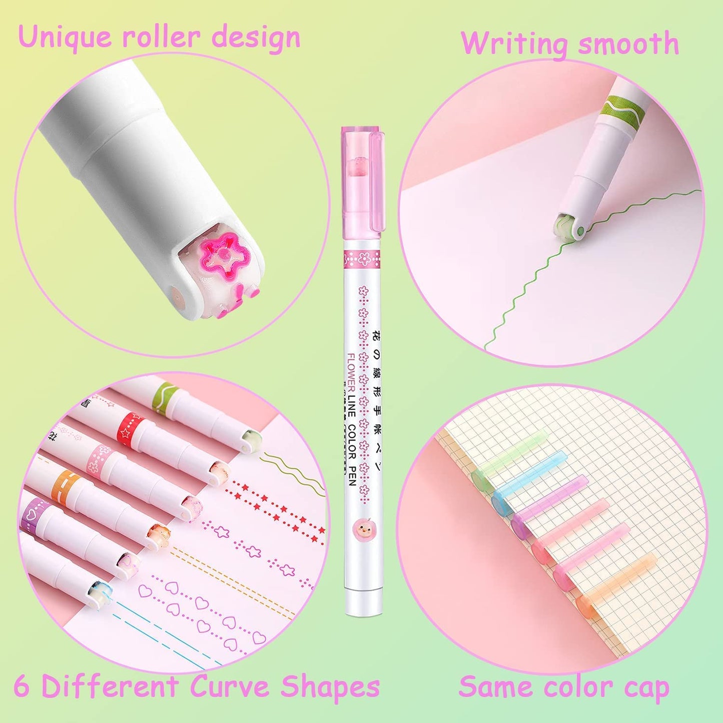 LINEAR ROLLER COLOR PENS HIGHLIGHTERS WITH 6 PC