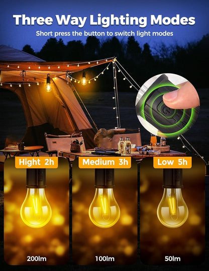 Rechargeable LED Light Bulb, Waterproof LED Tent Lights with USB Cable, 3 Modes Camping Lantern, Hanging Lamp for Hiking, Emergency, Camping, Household, & Car Repairing