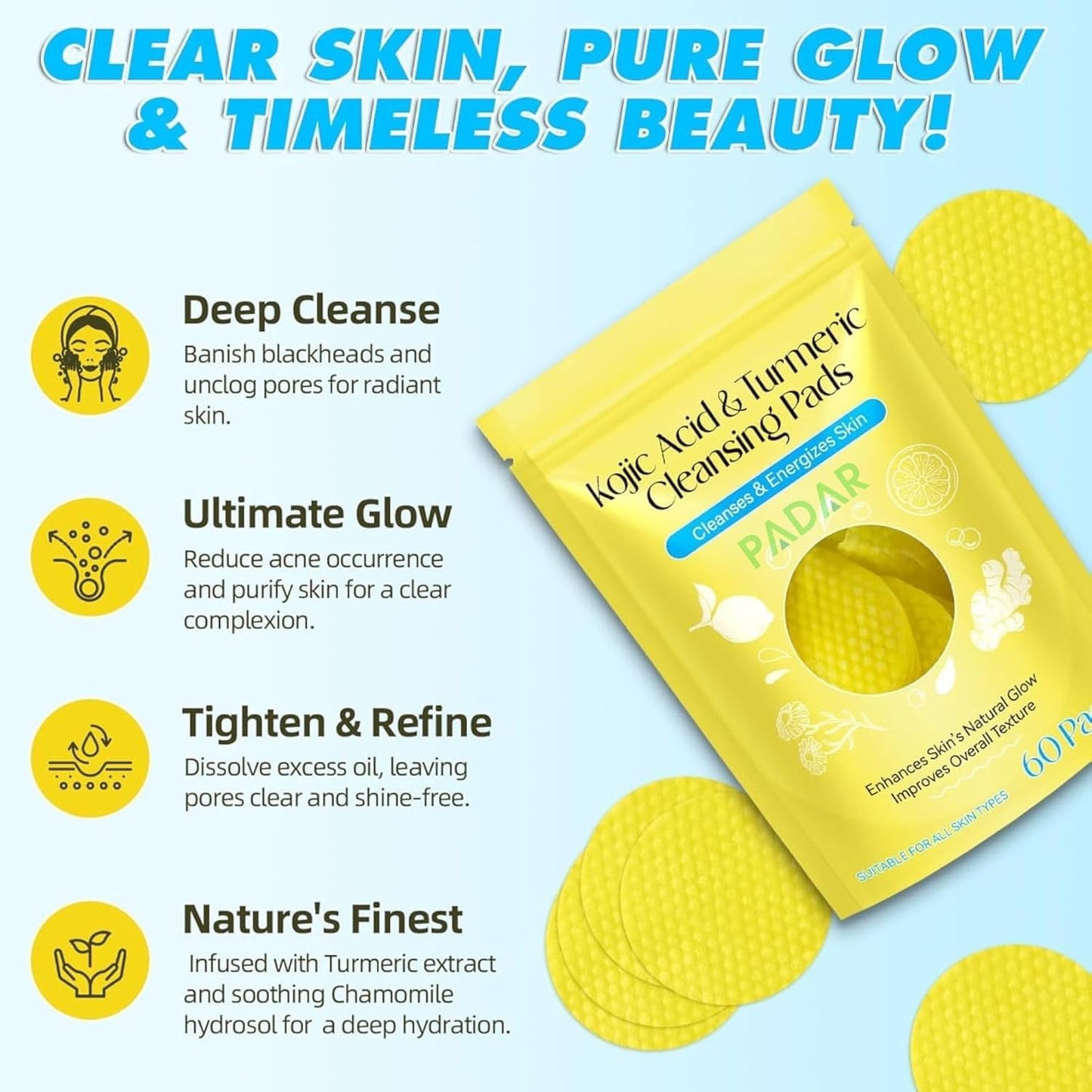 Turmeric Kojic Acid Face Cleansing Foaming Pads