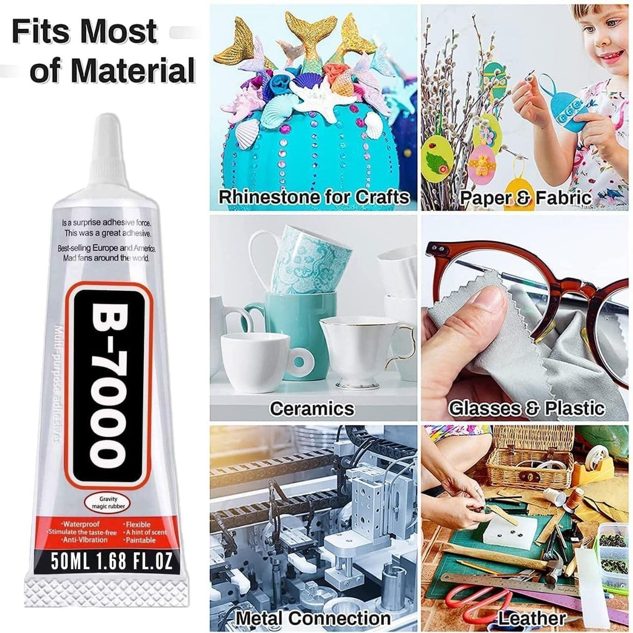 B-7000 Multi-Purpose Adhesive Glue (50ML) | Ideal for Crystal Crafts, Jewelry, Beads, Clothing, Shoes, Fabrics