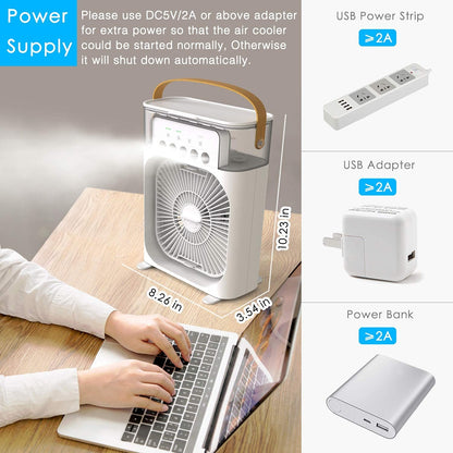 Portable Air Conditioner - Small Personal Air Cooler Quiet Ac Portable Mini Computer Cooling Fan Usb Powered 1/2/3H Timer, 3 Speed