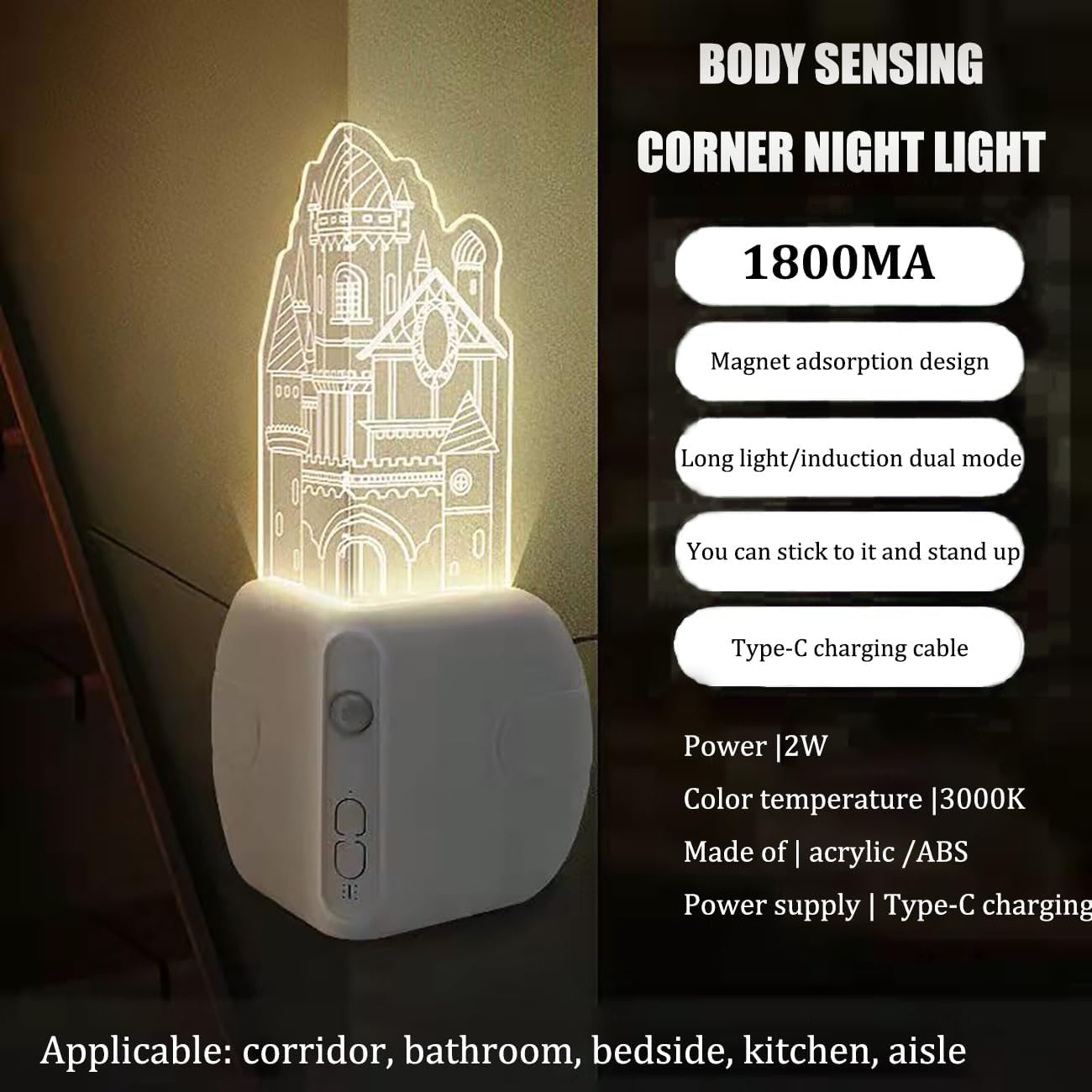 Motion sensor corner magnetic suction light