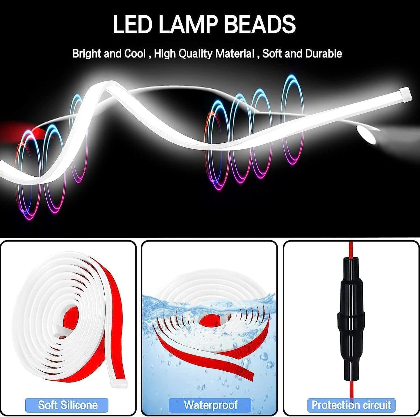 Car LED Hood Light Strip, 70 Inch 12V Flexible Waterproof