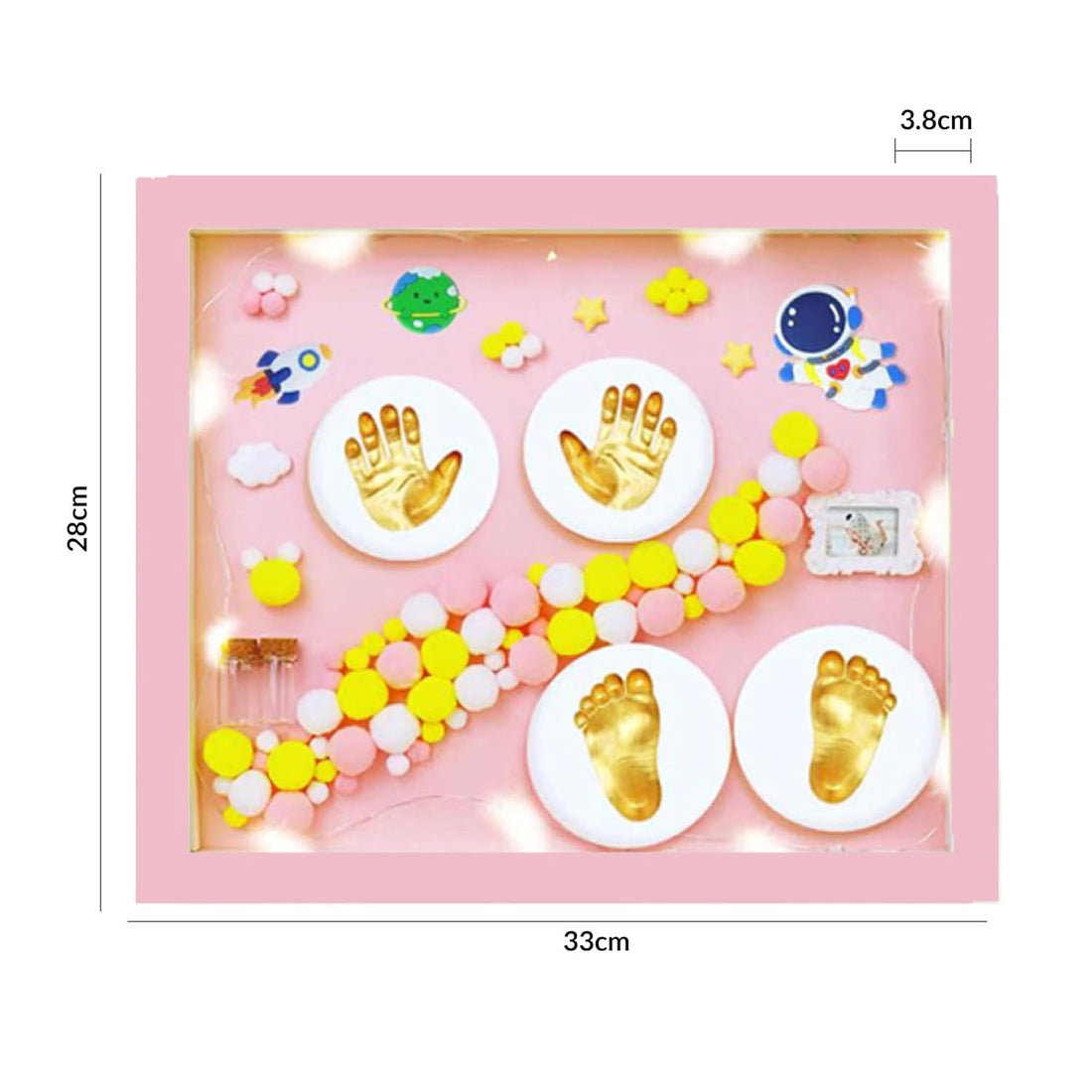 Baby Handprint & Footprint Preservation Kit with Decorative Wooden Frame | New Born Baby Gifts Set