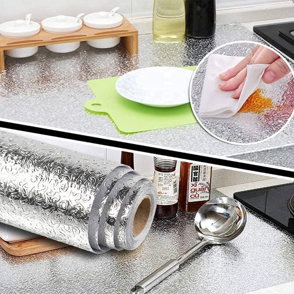 Aluminium Foil Stickers, Oil Proof, Kitchen Backsplash Wallpaper Self-Adhesive Wall Sticker Anti-Mold and Heat Resistant for Walls Cabinets Drawers and Shelves