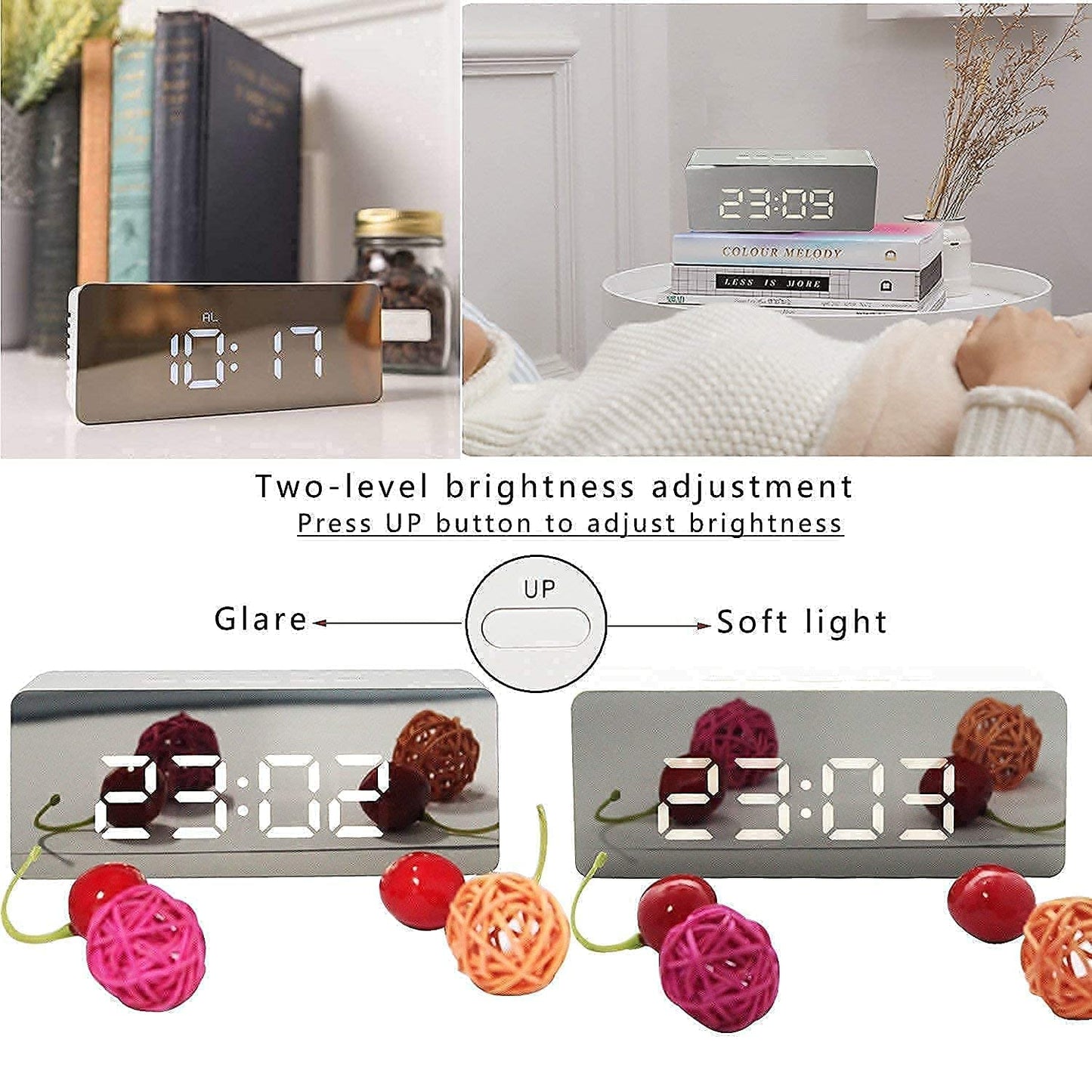 Digital LED Mirror Alarm Clock for Table Smart Alarm Clock for Students Heavy Sleepers with Sensor Date and Temperature for Office Home & Bedroom