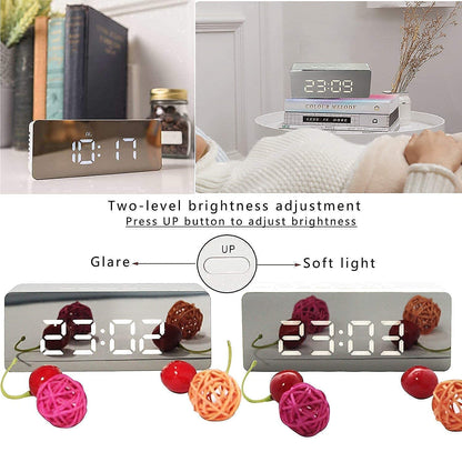 Digital LED Mirror Alarm Clock for Table Smart Alarm Clock for Students Heavy Sleepers with Sensor Date and Temperature for Office Home & Bedroom