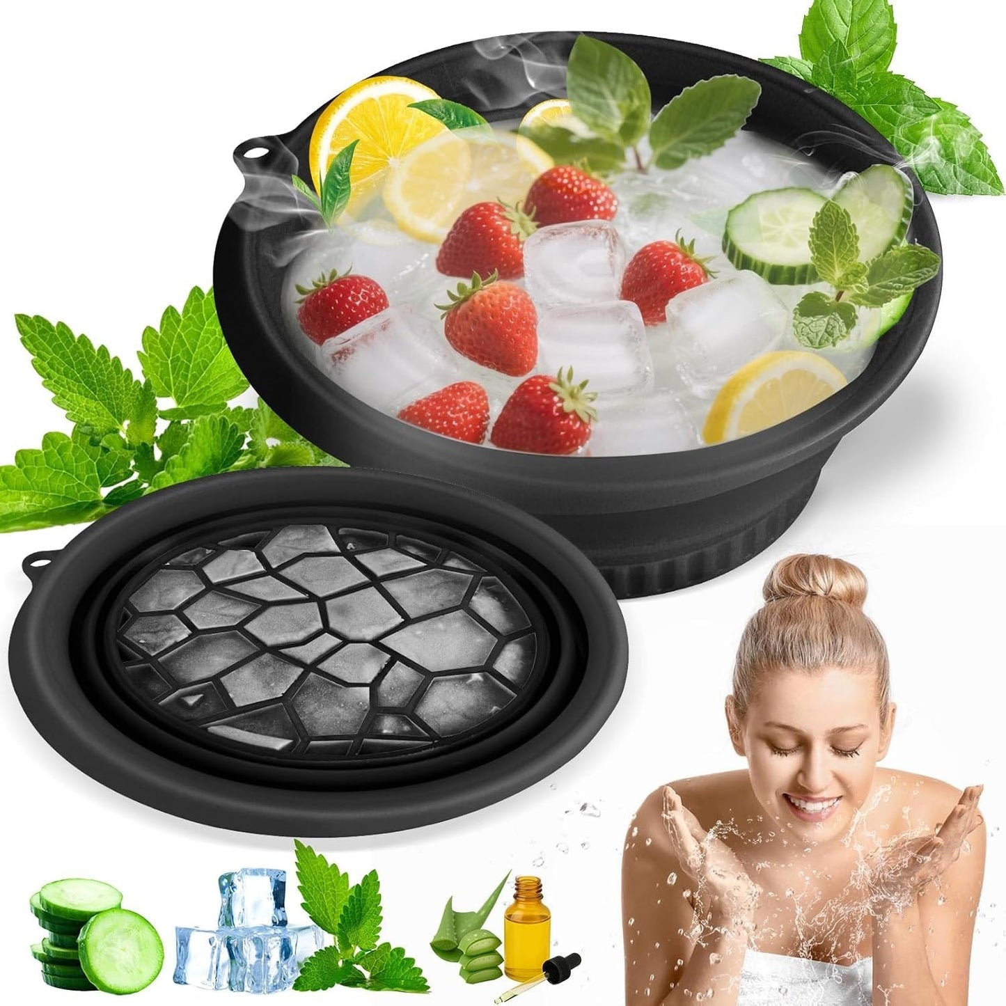 Face Bowl for Ice with Built-in Ice Tray – Collapsible Silicone Facial Ice Bath Bowl for Cold Plunge Therapy, Skin Tightening & Acne Relief – Portable Spa Tool for Home & Travel