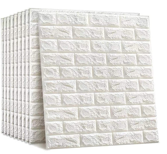 3D White Brick Wallpaper PE Foam self Adhesive Brick Design Wall Stickers/DIY Wallpaper for Home Hotel Living Room Bedroom Cafe Deco White