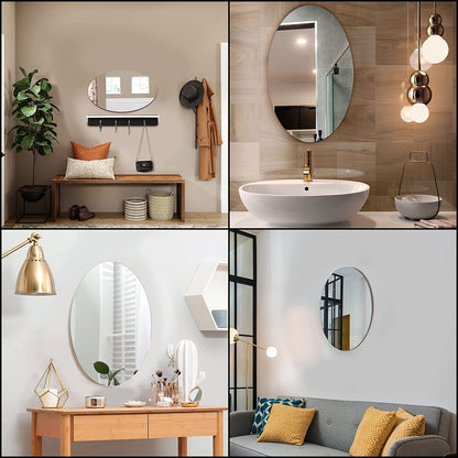 Oval Shape Adhesive Glass Mirror Sticker For Wall On Bathroom Bedroom Living Homee House|Size-20 * 30 Cm,White