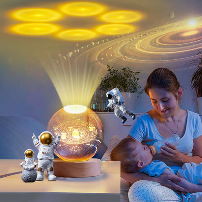 3D Planet Saturn Crystal Ball Night Light with Wood Base