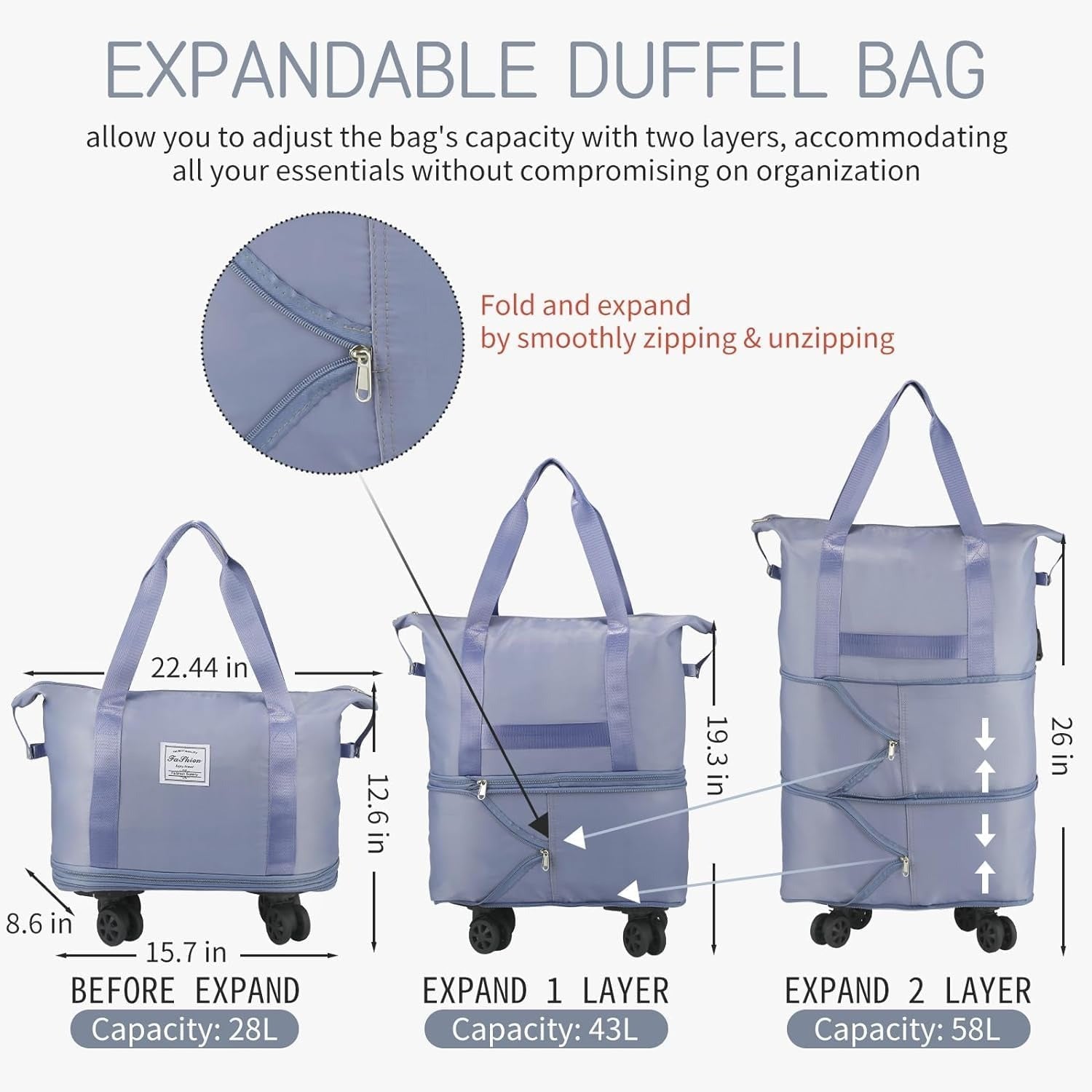 Rolling Duffle Bag with Wheels Travel Bag