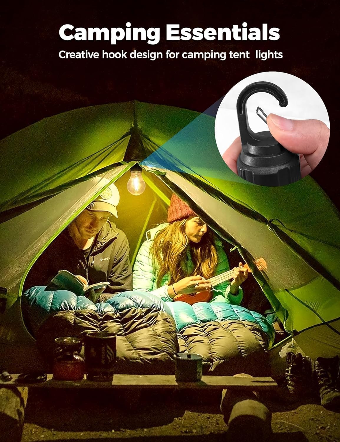 Rechargeable LED Light Bulb, Waterproof LED Tent Lights with USB Cable, 3 Modes Camping Lantern, Hanging Lamp for Hiking, Emergency, Camping, Household, & Car Repairing