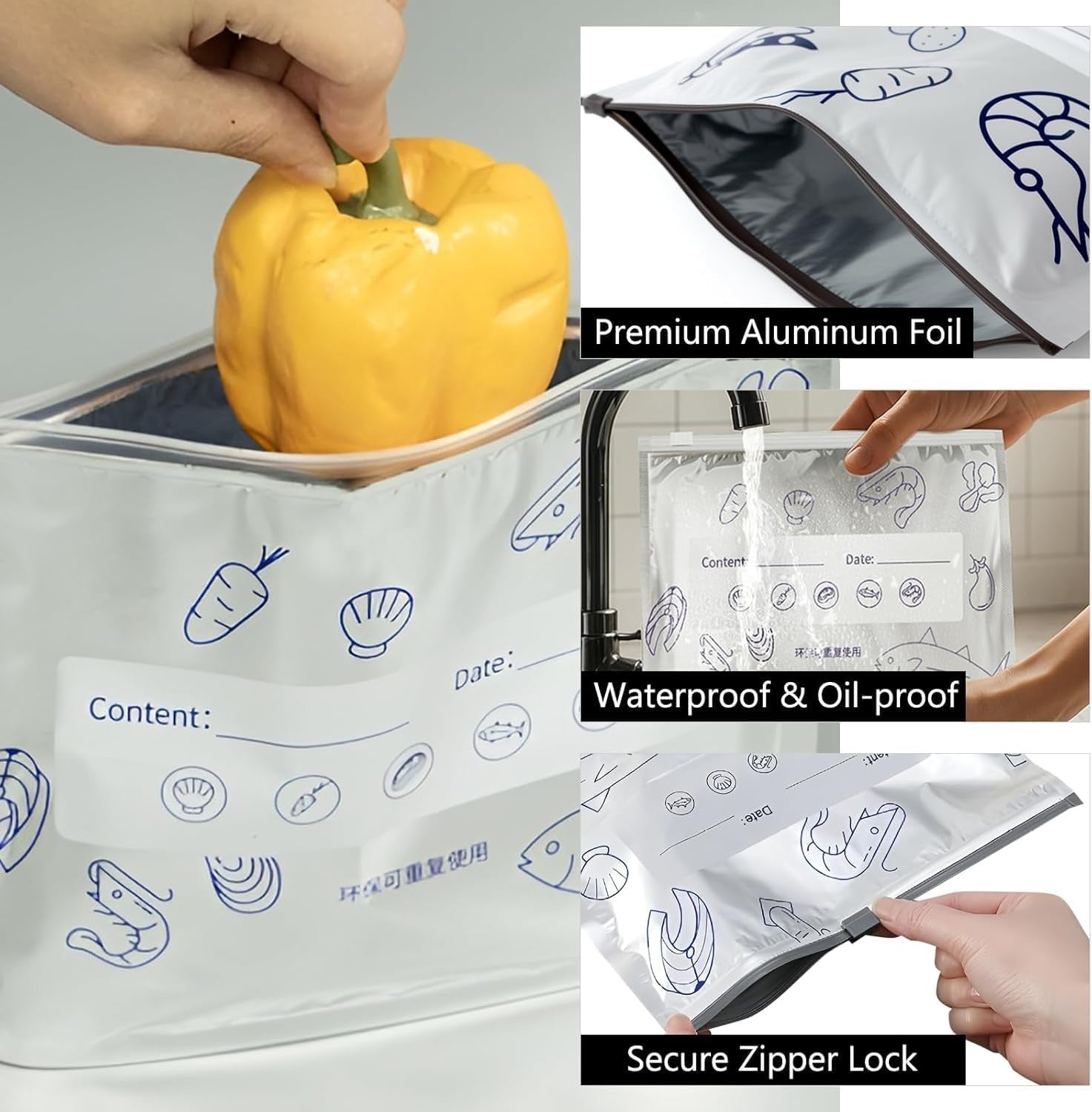 Aluminum Foil Sealable Storage Bags Label and Zip Lock (SET OF 10 PCS)