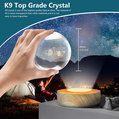 3D Planet Saturn Crystal Ball Night Light with Wood Base