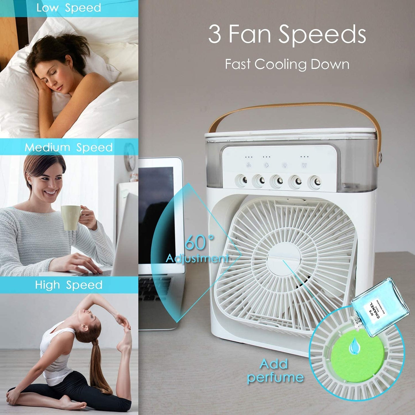 Portable Air Conditioner - Small Personal Air Cooler Quiet Ac Portable Mini Computer Cooling Fan Usb Powered 1/2/3H Timer, 3 Speed