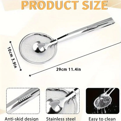 2 in 1 Fry Tool Filter Spoon Strainer with Clip,Oil Frying BBQ Filter Stainless Steel Mesh Strainer Kitchen Tool Collapsible Strainer