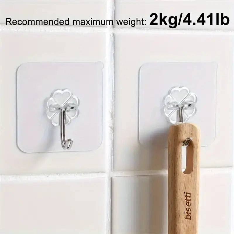 Wall Hanging Strong Sticker Sticky Heavy Duty Home Kitchen Bathroom Key Hanger Frames Holder Hooks (Pack of 10), Stainless Steel, Transparent