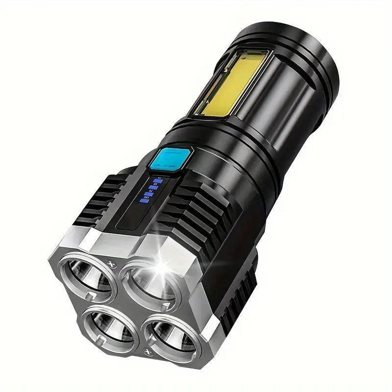 4-in-1 Led Torch Lights Rechargeable Emergency Torch Light 3W USB Charge Flashlight - High Power Long Distance Beam Range 4 Mode Torch for Outdoor, Indoor, Hiking, Walking, Camping