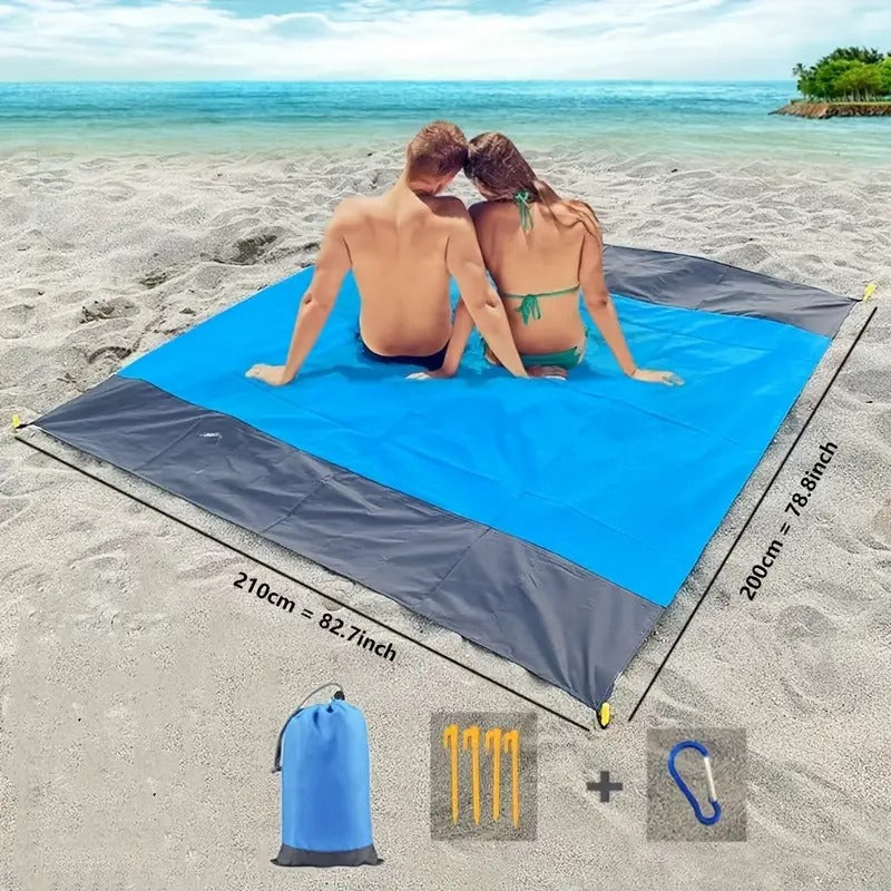 Beach Blanket Sandproof Waterproof, Extra Large 83"X79" Sand Free Beach Mat with 4 Stakes for Beach, Camping, and Picnic