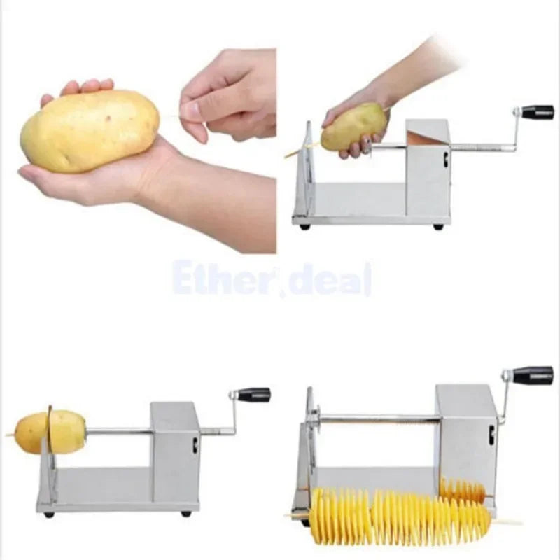 Potato Slicer, Stainless Steel Potato Cutter Manual Spiral French Fries Tornado Potato Slicer Vegetables Cutting Machine Kitchen Accessories Cooking Tools