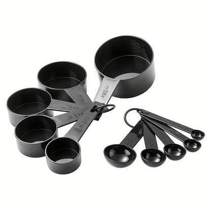 8 Piece Measuring Cup & Spoon Set - Multi Purpose Kitchen Tool (with Free Hanging Groove), Black