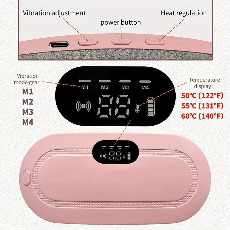 Portable Cordless Heating Pad for Menstrual Cramps Relief, Heating Pad for Stomach, 3-Speed Temperature Adjustment and 4-Speed Massage Modes, Back and Belly Heating Pad for Women