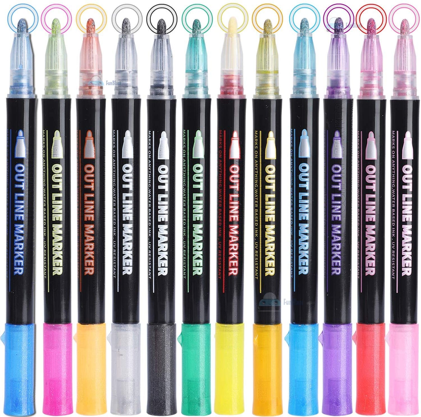 OUTLINE MARKERS PENS GLITTER -12PCS