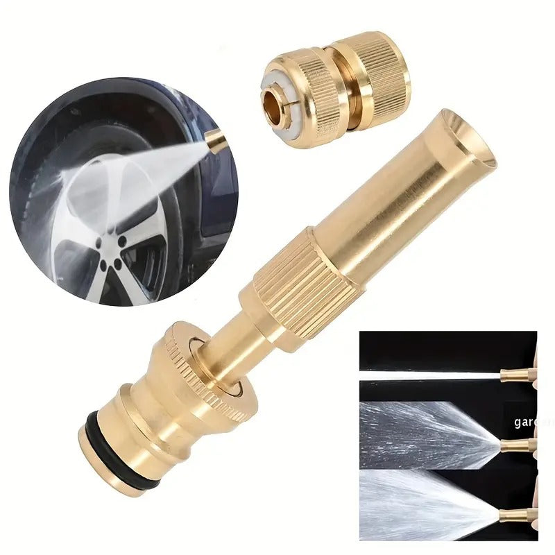 Brass Water Spray Nozzle Suitable for 1/2" Hose Pipe Adjustable Brass Spray Nozzle Water Pressure Booster Brass Nozzle Water Spray Gun for Car Wash & Gardening Water Pressure Nozzle