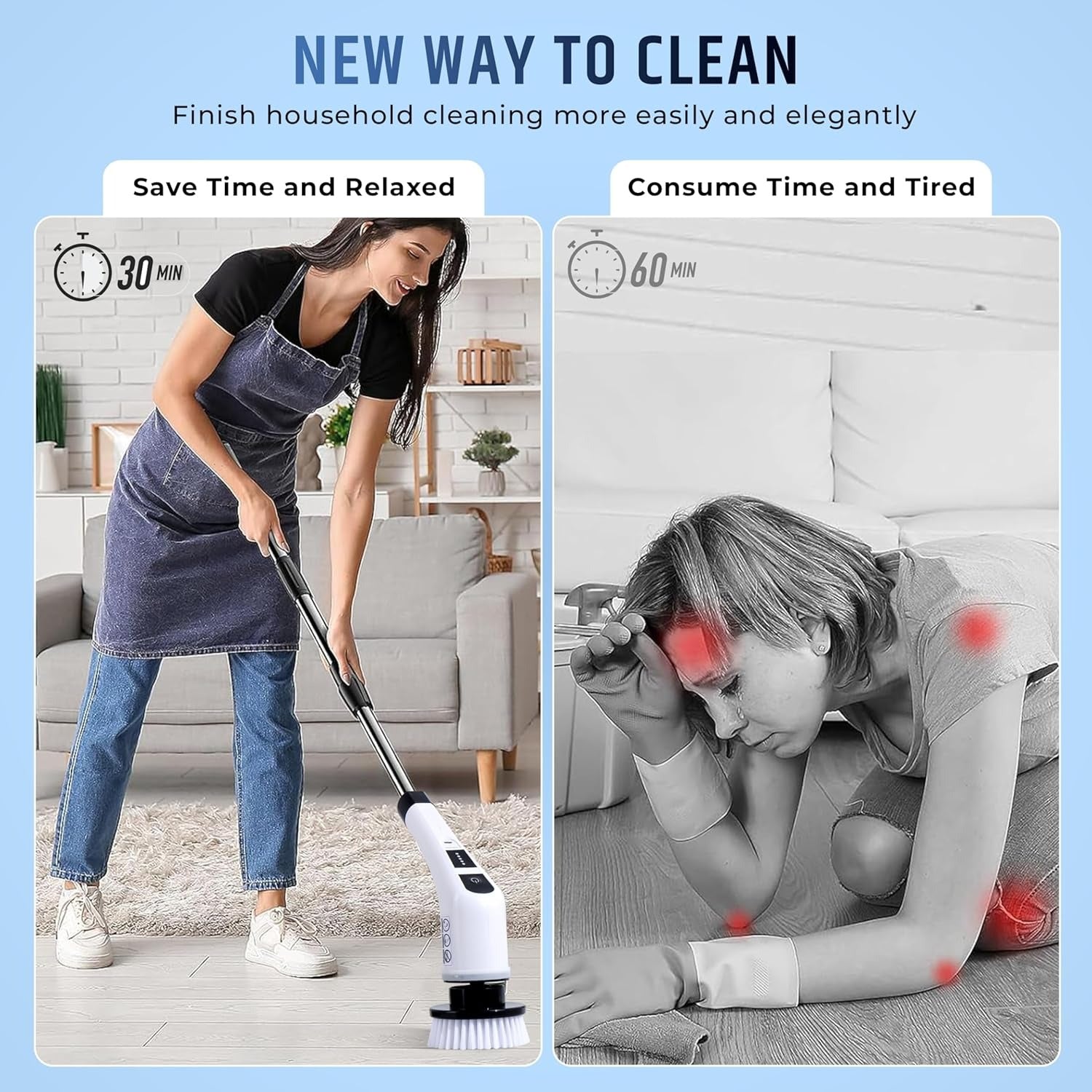 9 in 1 Electric Spin Scrubber for cleaning with Type C-USB Port, Charger, Gloves, 3 Adjustable Speed, LED Display