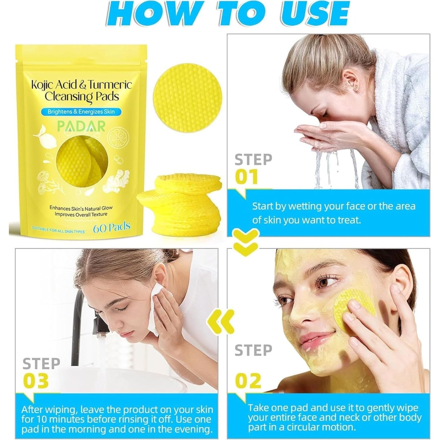 Turmeric Kojic Acid Face Cleansing Foaming Pads