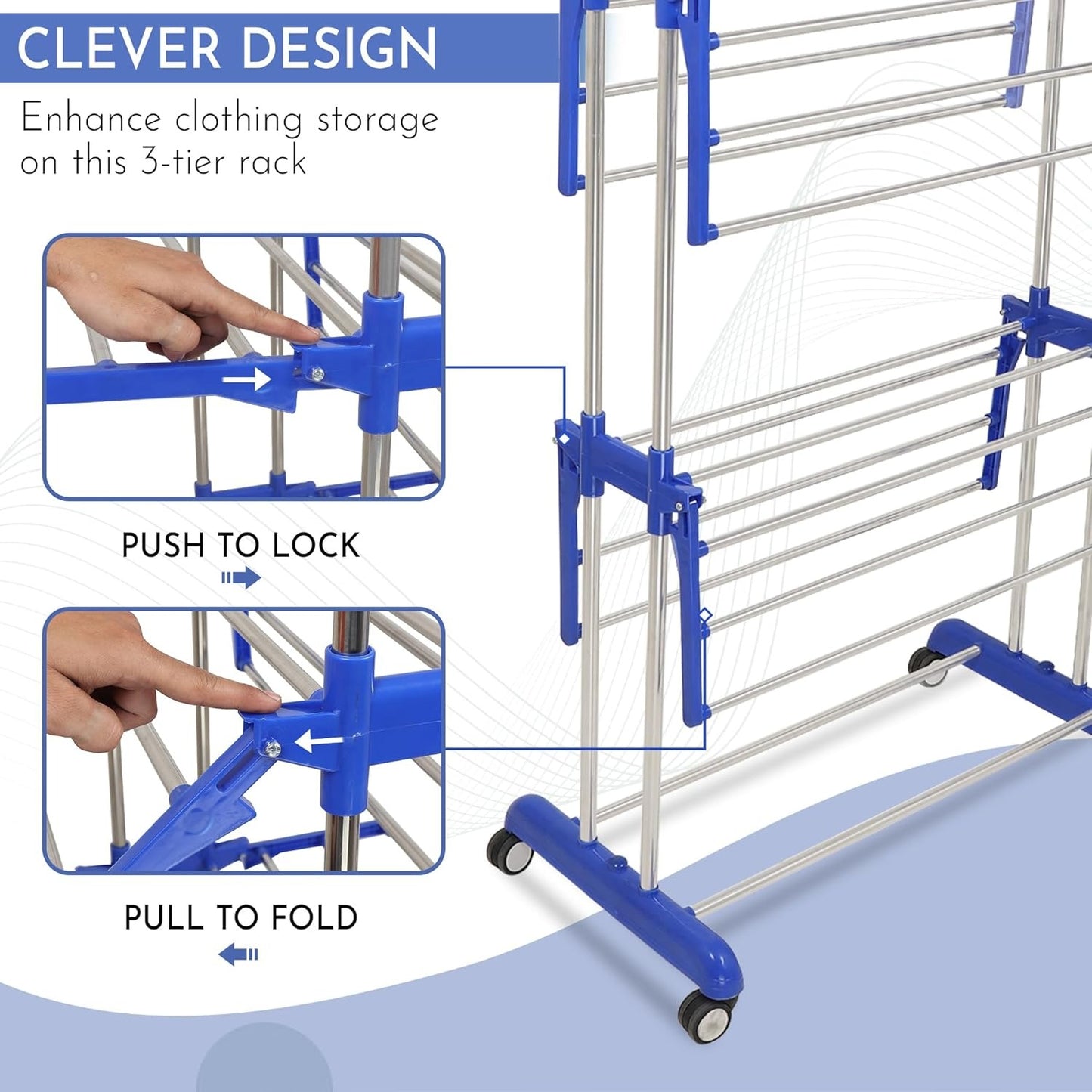 Stylish Garment Stand | Hanging Rack | Clothes Hanger for Balcony & Bedroom | 3-Tier Folding Clothes Rail Clothes Horses Drying Rack