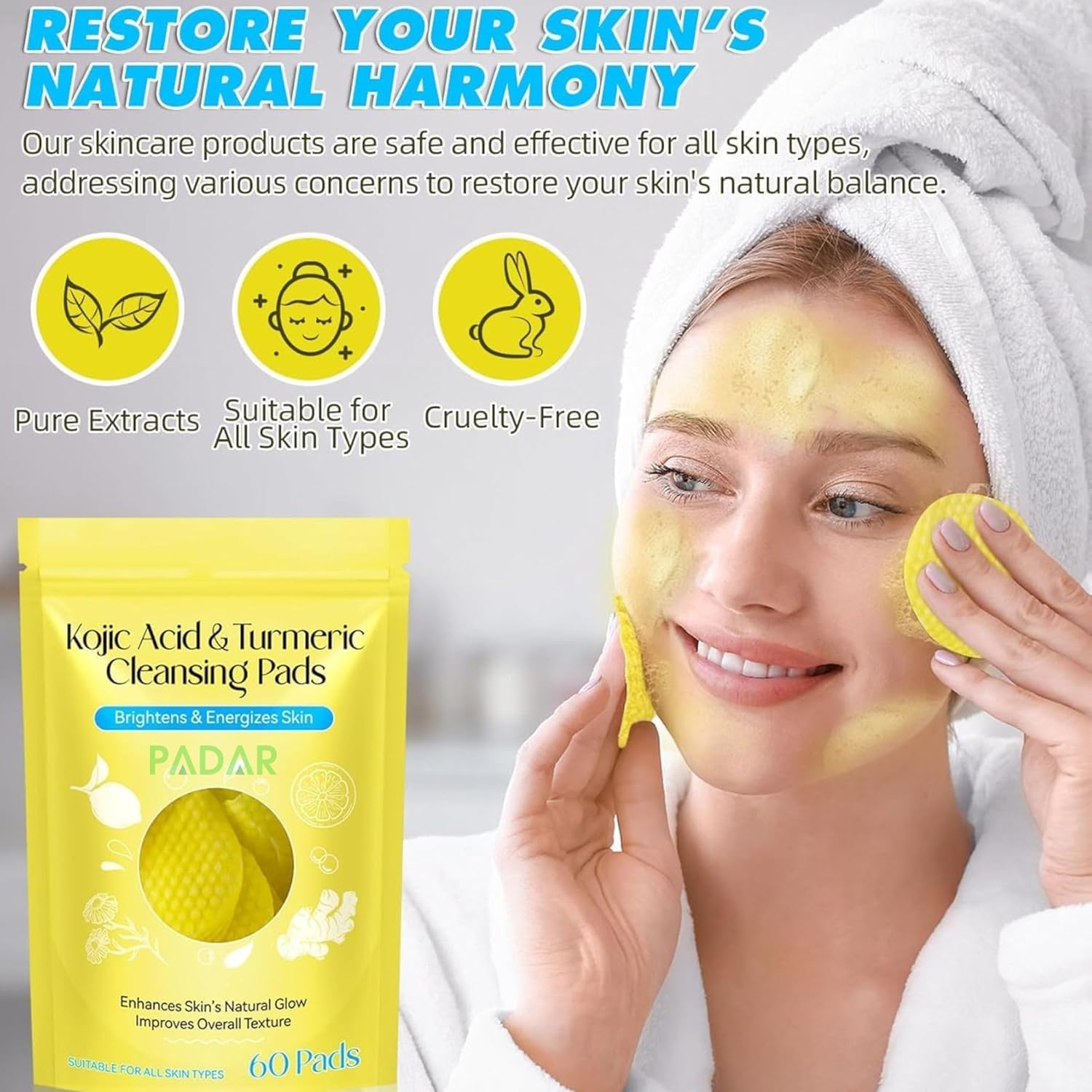 Turmeric Kojic Acid Face Cleansing Foaming Pads