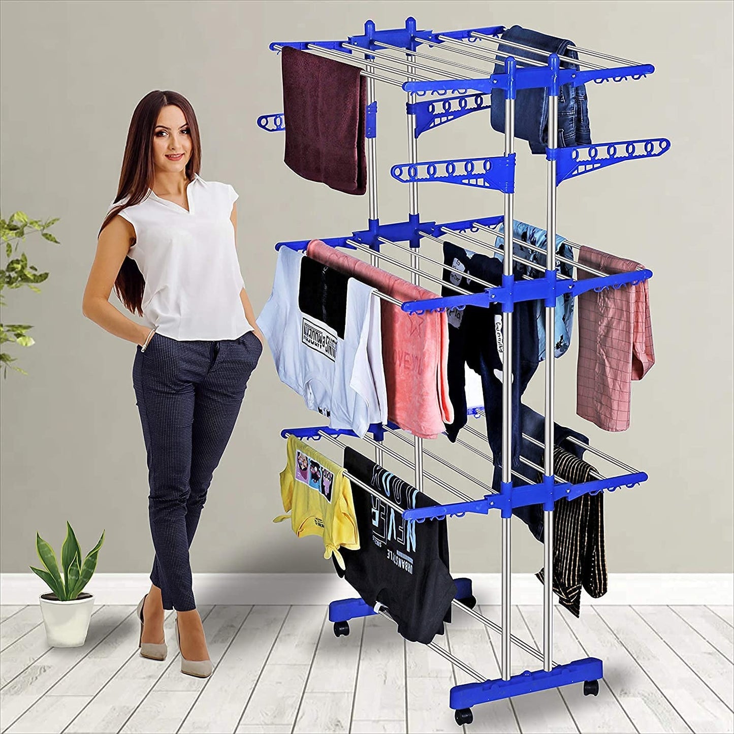 Stylish Garment Stand | Hanging Rack | Clothes Hanger for Balcony & Bedroom | 3-Tier Folding Clothes Rail Clothes Horses Drying Rack